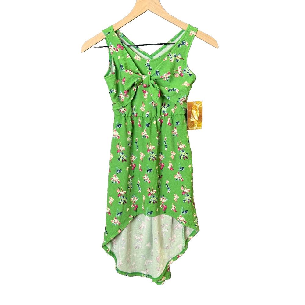 Girls Green Floral Hi-Low Sundress Size 7 Sleeveless V Neck‎ Summer Casual